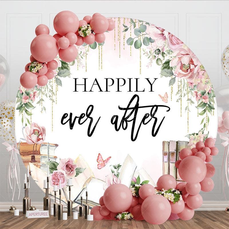 Aperturee - Aperturee Floral Sweet Happily Ever After Books Round Backdrop