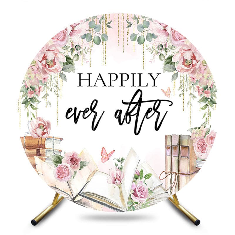 Aperturee - Aperturee Floral Sweet Happily Ever After Books Round Backdrop