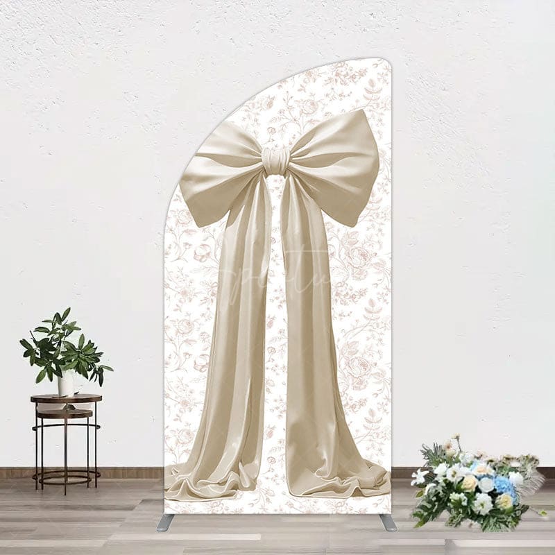 Aperturee - Aperturee Floral Sweet White Bow Happy Birthday Half Moon Arch Backdrop