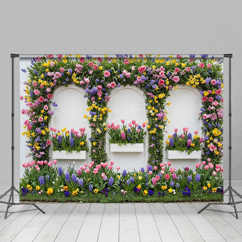Aperturee - Aperturee Floral Triple Arch Doors Elegant Wedding Backdrop