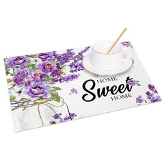 Aperturee - Aperturee Floral Violet Home Sweet Home Set of 4 Placemats