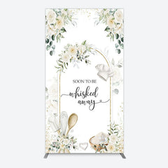 Aperturee - Aperturee Floral White Sweet Cook Baby Shower Rectangle Backdrop