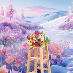 Aperturee - Aperturee Floral Winter Ice Path Winter Photography Backdrop