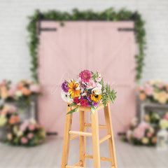 Aperturee - Aperturee Floral Wood Cowboy White Bricks Wedding Backdrop