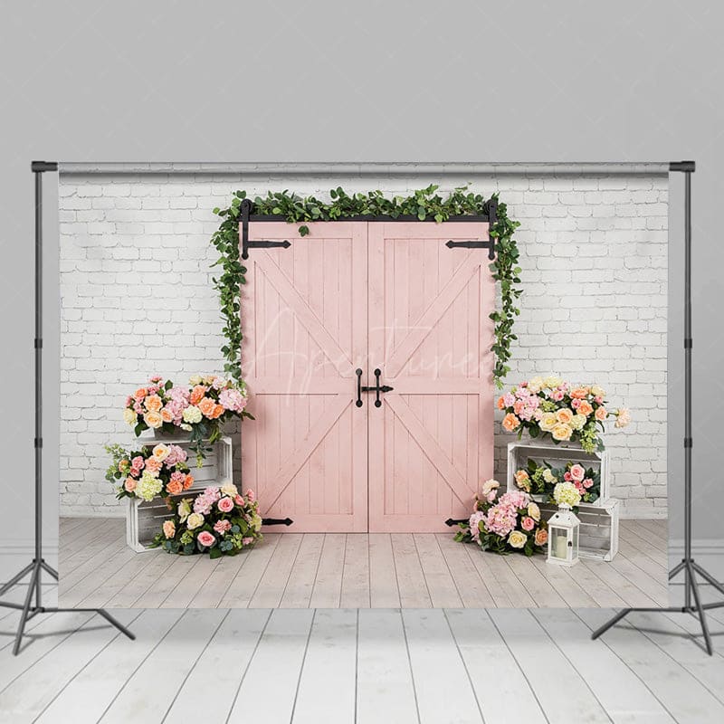 Aperturee - Aperturee Floral Wood Cowboy White Bricks Wedding Backdrop