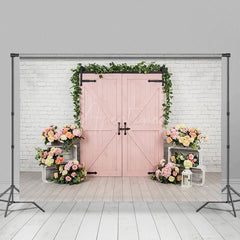 Aperturee - Aperturee Floral Wood Cowboy White Bricks Wedding Backdrop