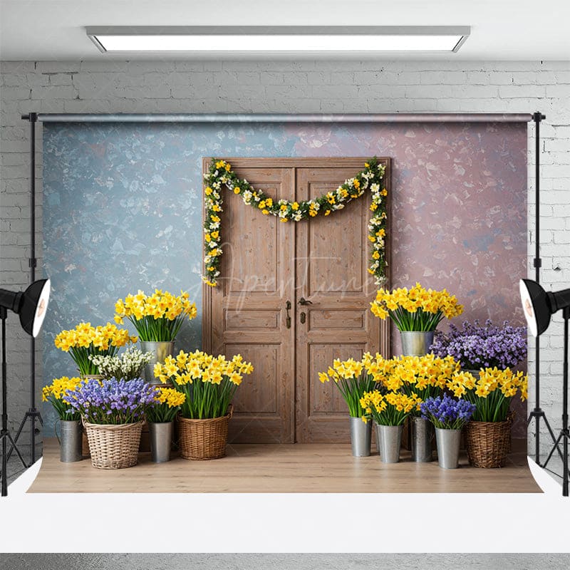 Aperturee - Aperturee Floral Wood Door Sweet Fresh Warm Spring Backdrop