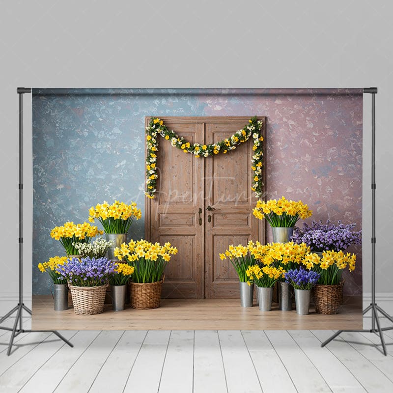 Aperturee - Aperturee Floral Wood Door Sweet Fresh Warm Spring Backdrop