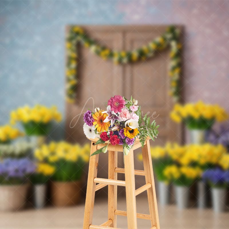 Aperturee - Aperturee Floral Wood Door Sweet Fresh Warm Spring Backdrop