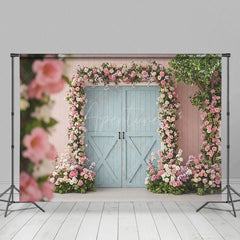 Aperturee - Aperturee Floral Wood Farm Door Soft Color Wedding Backdrop
