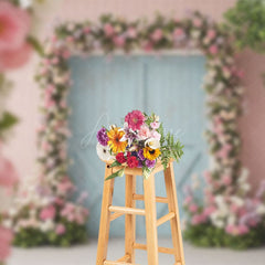 Aperturee - Aperturee Floral Wood Farm Door Soft Color Wedding Backdrop
