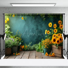 Aperturee - Aperturee Floral Wood Sunflowers Sunshine Wall Photo Backdrop
