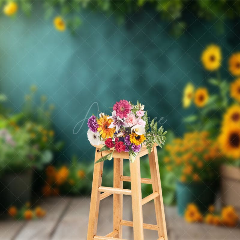 Aperturee - Aperturee Floral Wood Sunflowers Sunshine Wall Photo Backdrop