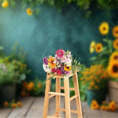 Aperturee - Aperturee Floral Wood Sunflowers Sunshine Wall Photo Backdrop