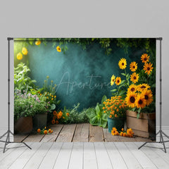 Aperturee - Aperturee Floral Wood Sunflowers Sunshine Wall Photo Backdrop