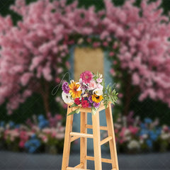 Aperturee - Aperturee Floral Wooden Blue Door Sweet Spring Wedding Backdrop