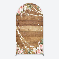 Aperturee - Aperturee Floral Wooden Lights Spring Wedding Arch Backdrop
