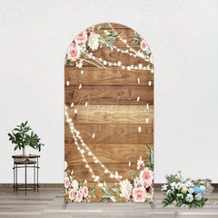 Aperturee - Aperturee Floral Wooden Lights Spring Wedding Arch Backdrop