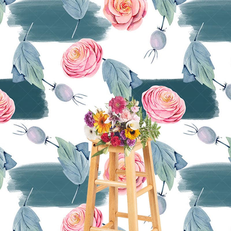 Aperturee - Aperturee Flower Leaf Fruits Step And Repeat Photo Backdrop