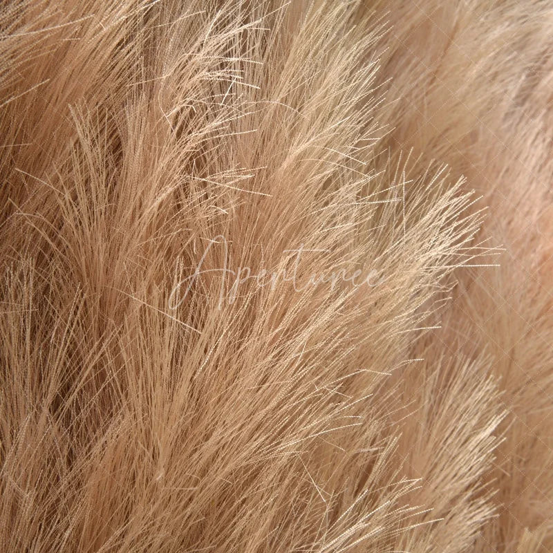Aperturee - Aperturee Fluffy Light Brown Faux Pampas Grass Artificial Flower Wall Elegant Boho Rustic Event Decor Backdrop