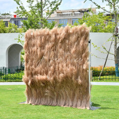 Aperturee - Aperturee Fluffy Light Brown Faux Pampas Grass Artificial Flower Wall Elegant Boho Rustic Event Decor Backdrop