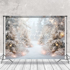 Aperturee - Aperturee Foggy Snowy Pine Forest Light Winter Photo Backdrop
