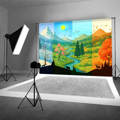 Aperturee Aperturee Four Seasons of the Year Photography Backdrop Winter Spring Summer and Fall Forest Mountain Scenery Photo Prop
