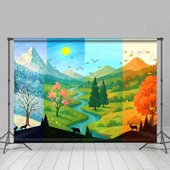 Aperturee Aperturee Four Seasons of the Year Photography Backdrop Winter Spring Summer and Fall Forest Mountain Scenery Photo Prop