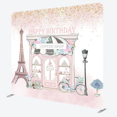 Aperturee - Aperturee French Cafe Happy Birthday Square Tension Backdrop