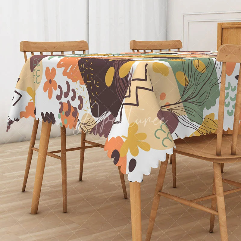 Aperturee - Aperturee Fresh Abstract Art Tablecloth with Earthy Tones Modern and Natural Design for Contemporary Decor