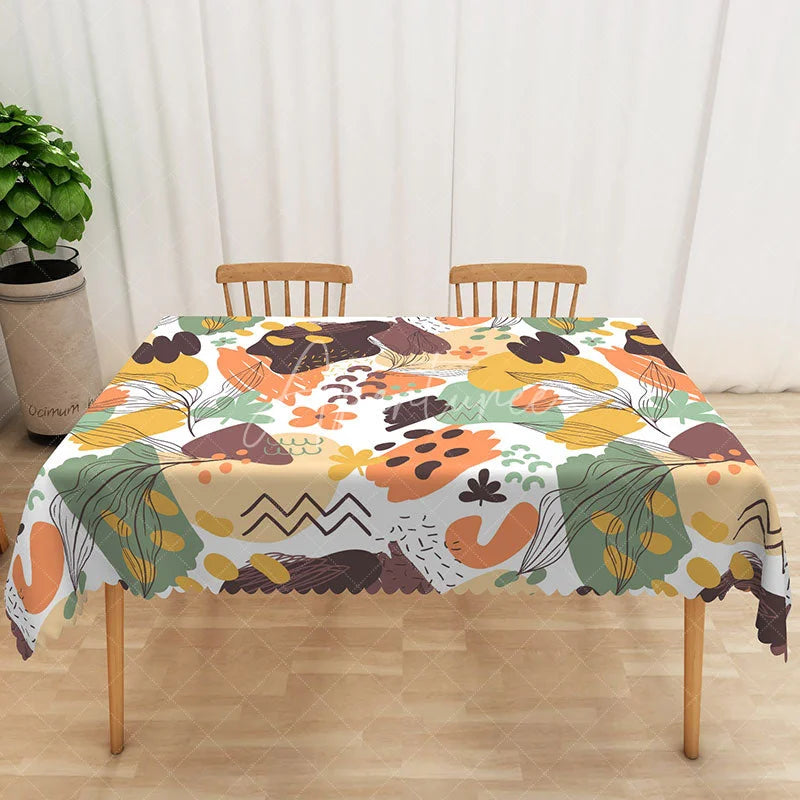 Aperturee - Aperturee Fresh Abstract Art Tablecloth with Earthy Tones Modern and Natural Design for Contemporary Decor
