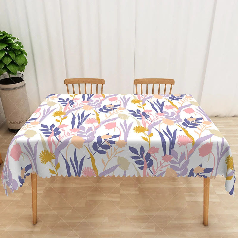 Aperturee - Aperturee Fresh and Sweet Rectangle Tablecloth with Colorful Plant Pattern for Fun and Modern Kitchen Dining Decor