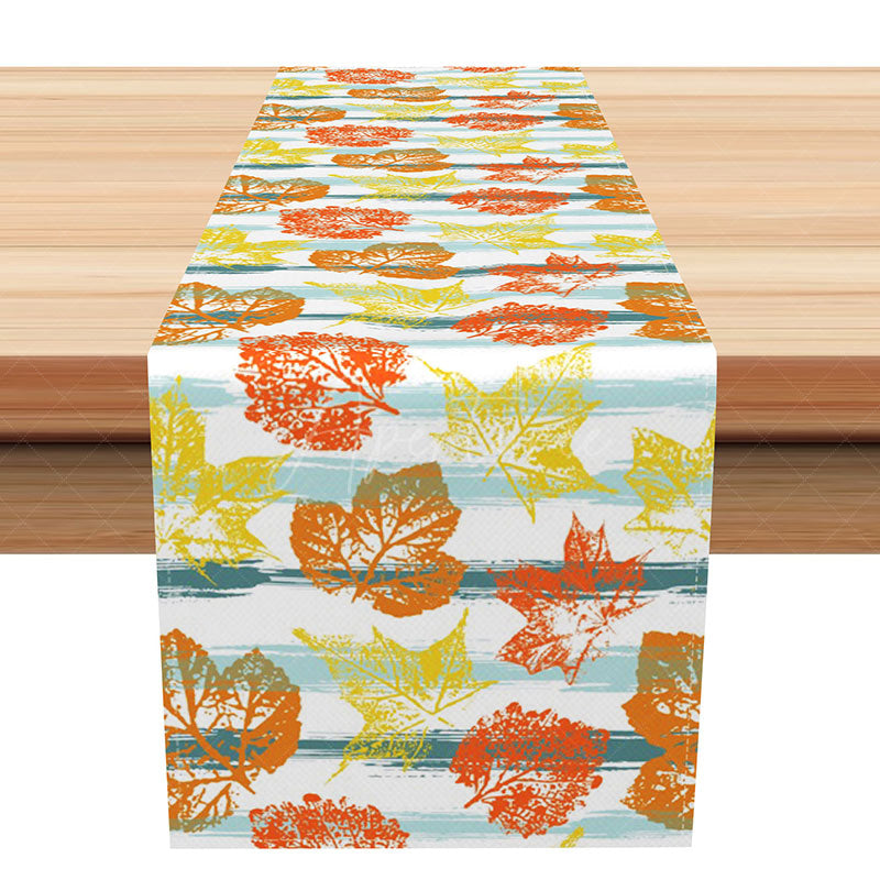 Aperturee - Aperturee Fresh Autumn Table Runner with Warm Maple Leaves Print for Seasonal and Thanksgiving Kitchen Decor