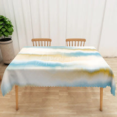 Aperturee - Aperturee Fresh Blue and Yellow Rectangle Tablecloth with Bokeh Effect for Abstract Party and Celebration Decor