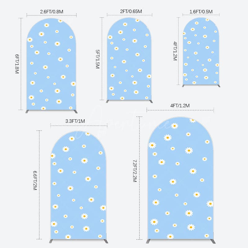 Aperturee - Aperturee Fresh Blue Spring Daisy Happy Birthday Arch Backdrop