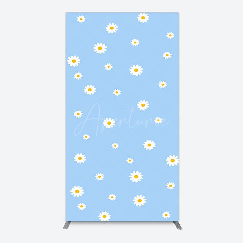 Aperturee - Aperturee Fresh Blue Spring Daisy Happy Birthday Rectangle Backdrop
