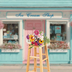 Aperturee - Aperturee Fresh Blue Wall Dessert Shop Floral Photo Backdrop