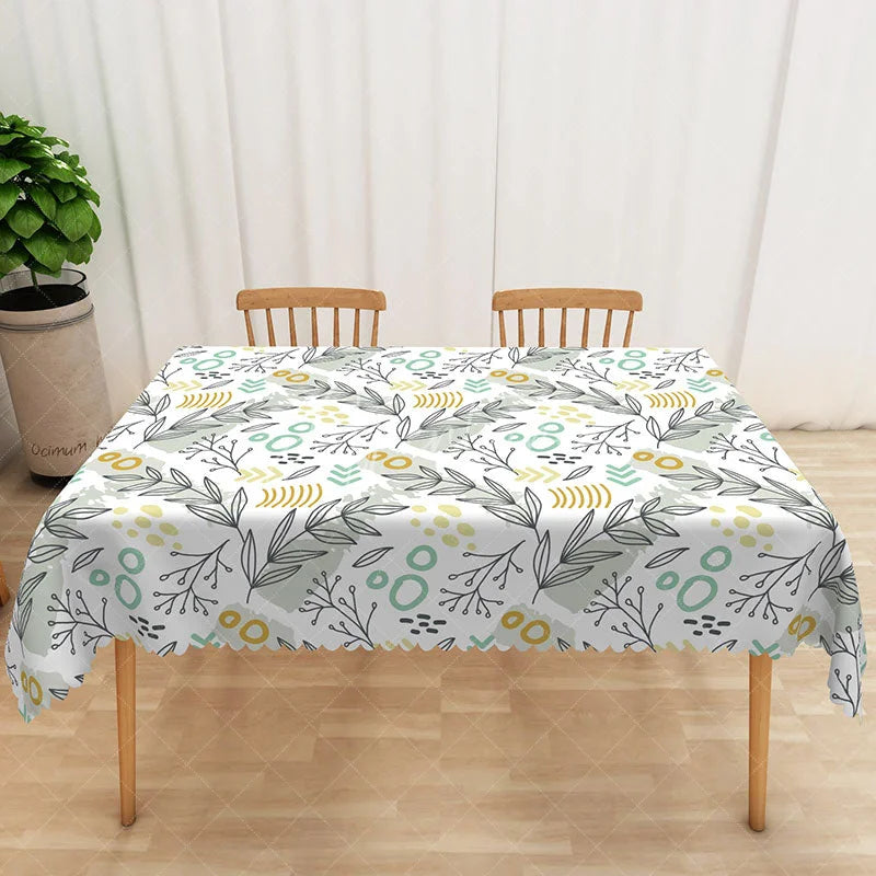 Aperturee - Aperturee Fresh Boho Autumn Rectangle Tablecloth with Fallen Leaves for Rustic Thanksgiving and Fall Harvest Decor