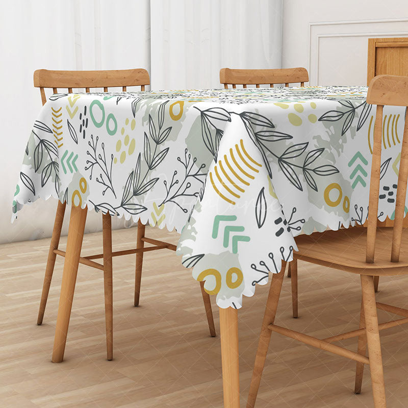 Aperturee - Aperturee Fresh Boho Autumn Rectangle Tablecloth with Fallen Leaves for Rustic Thanksgiving and Fall Harvest Decor