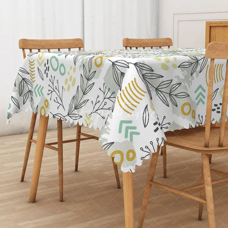 Aperturee - Aperturee Fresh Boho Autumn Rectangle Tablecloth with Fallen Leaves for Rustic Thanksgiving and Fall Harvest Decor