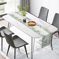 Aperturee - Aperturee Fresh Boho Green Leaves Table Runner Sweet Spring Eucalyptus and Ferns Modern Farmhouse Kitchen or Wedding Decor