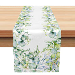 Aperturee - Aperturee Fresh Boho Green Leaves Table Runner Sweet Spring Eucalyptus and Ferns Modern Farmhouse Kitchen or Wedding Decor