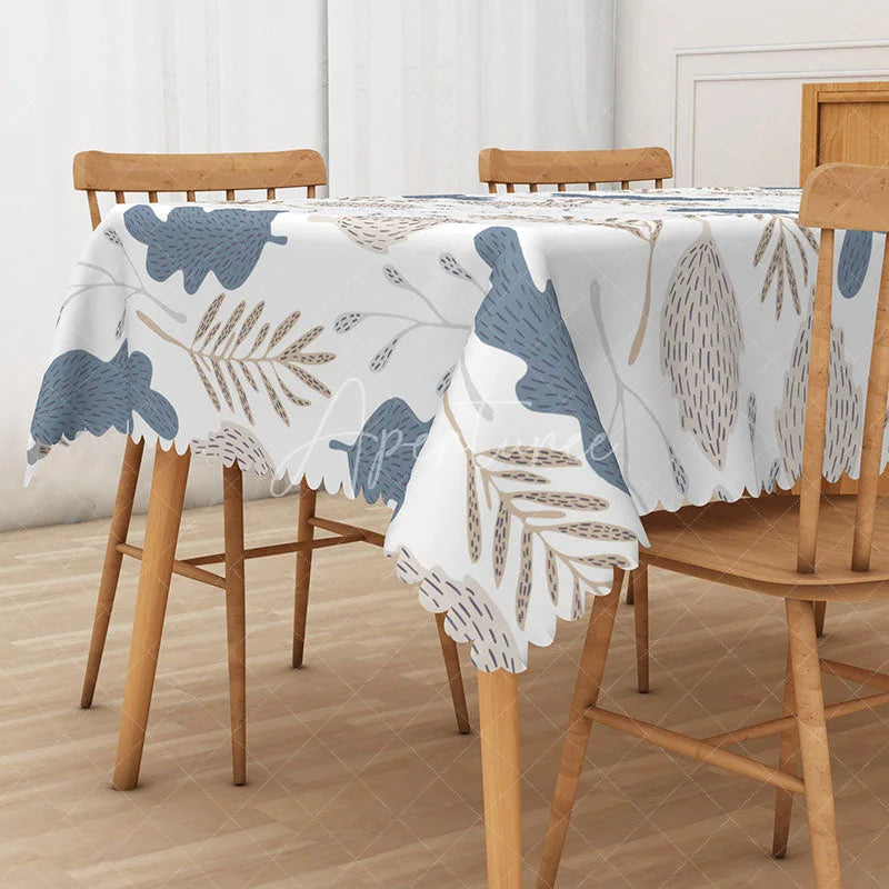 Aperturee - Aperturee Fresh Boho Rectangle Tablecloth with Creative Leaf Shapes for Modern and Artistic Botanical Decor