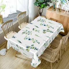 Aperturee - Aperturee Fresh Boho Spring Tablecloth with Green Leaves for Botanical Themed Wedding or Baby Shower Decor