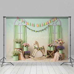 Aperturee - Aperturee Fresh Boho Trojan Floral Curtain Cake Smash Backdrop