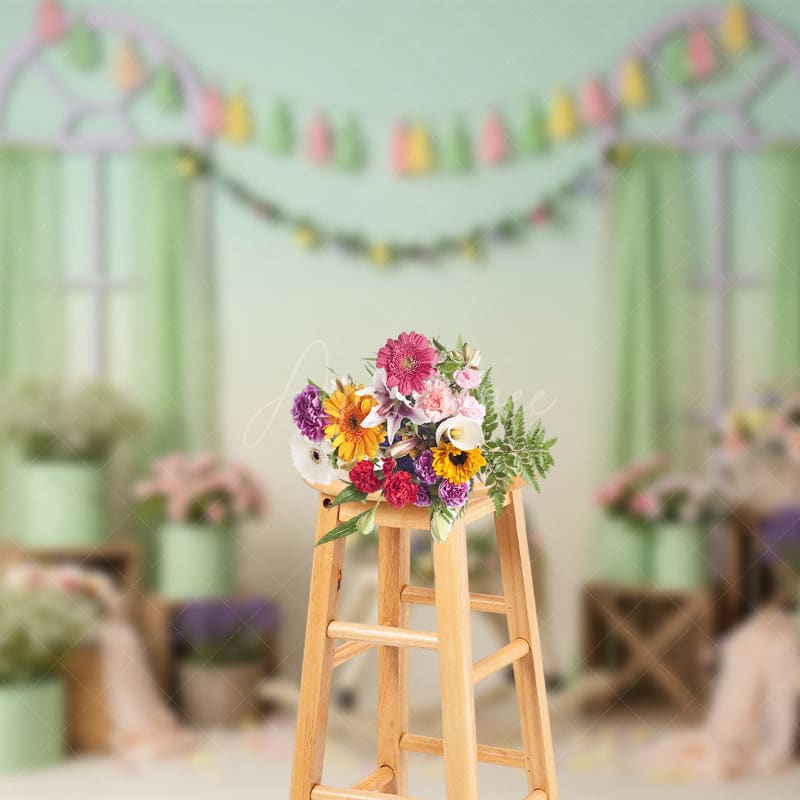 Aperturee - Aperturee Fresh Boho Trojan Floral Curtain Cake Smash Backdrop