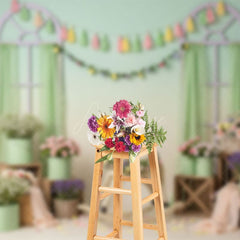 Aperturee - Aperturee Fresh Boho Trojan Floral Curtain Cake Smash Backdrop