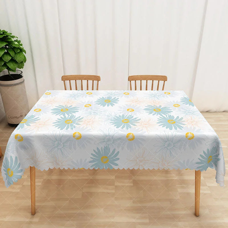 Aperturee - Aperturee Fresh Daisy Rectangle Tablecloth in Macaron Pastel Colors for Spring Party and Cheerful Kitchen Decor