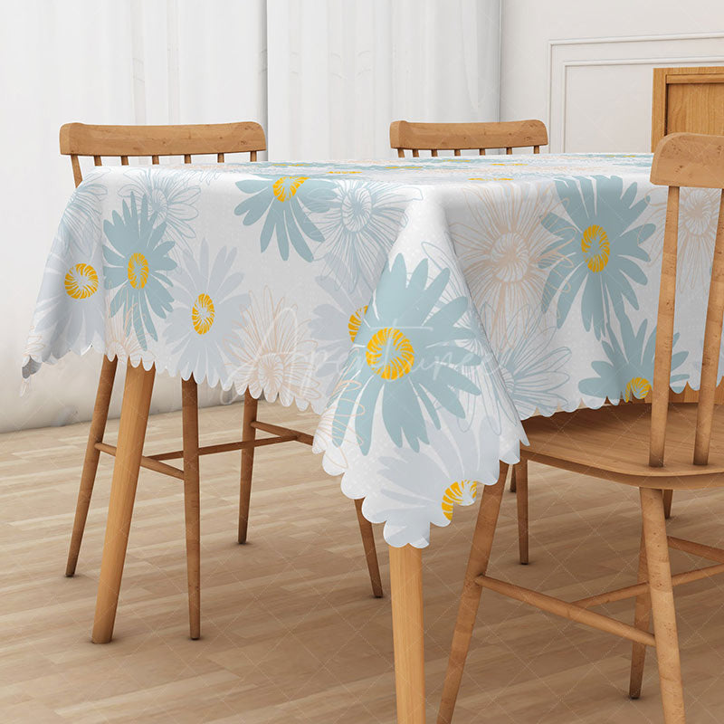 Aperturee - Aperturee Fresh Daisy Rectangle Tablecloth in Macaron Pastel Colors for Spring Party and Cheerful Kitchen Decor