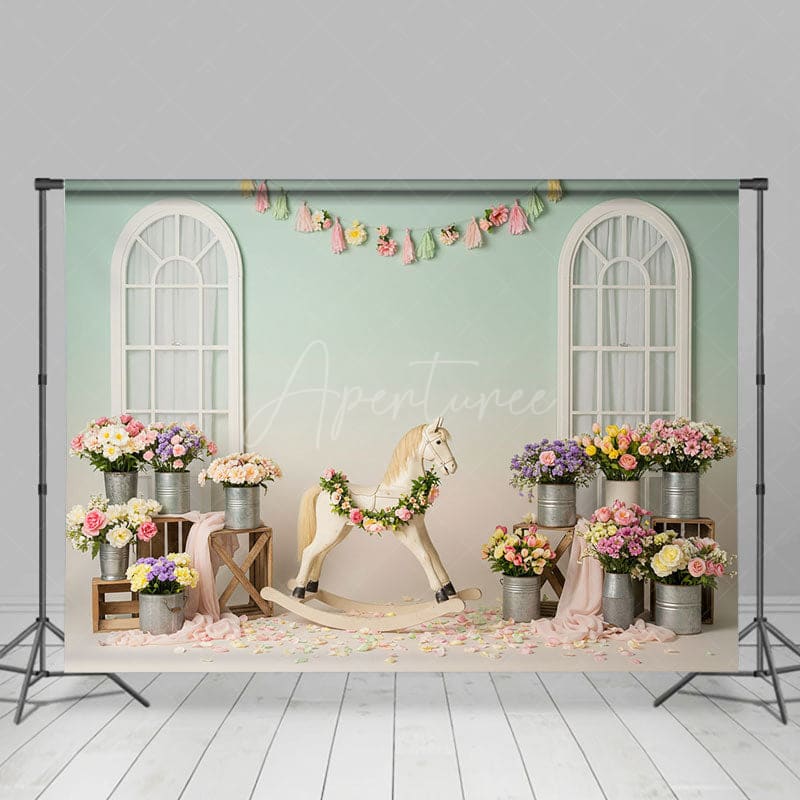 Aperturee - Aperturee Fresh Floral Trojan Windows Cake Smash Backdrop